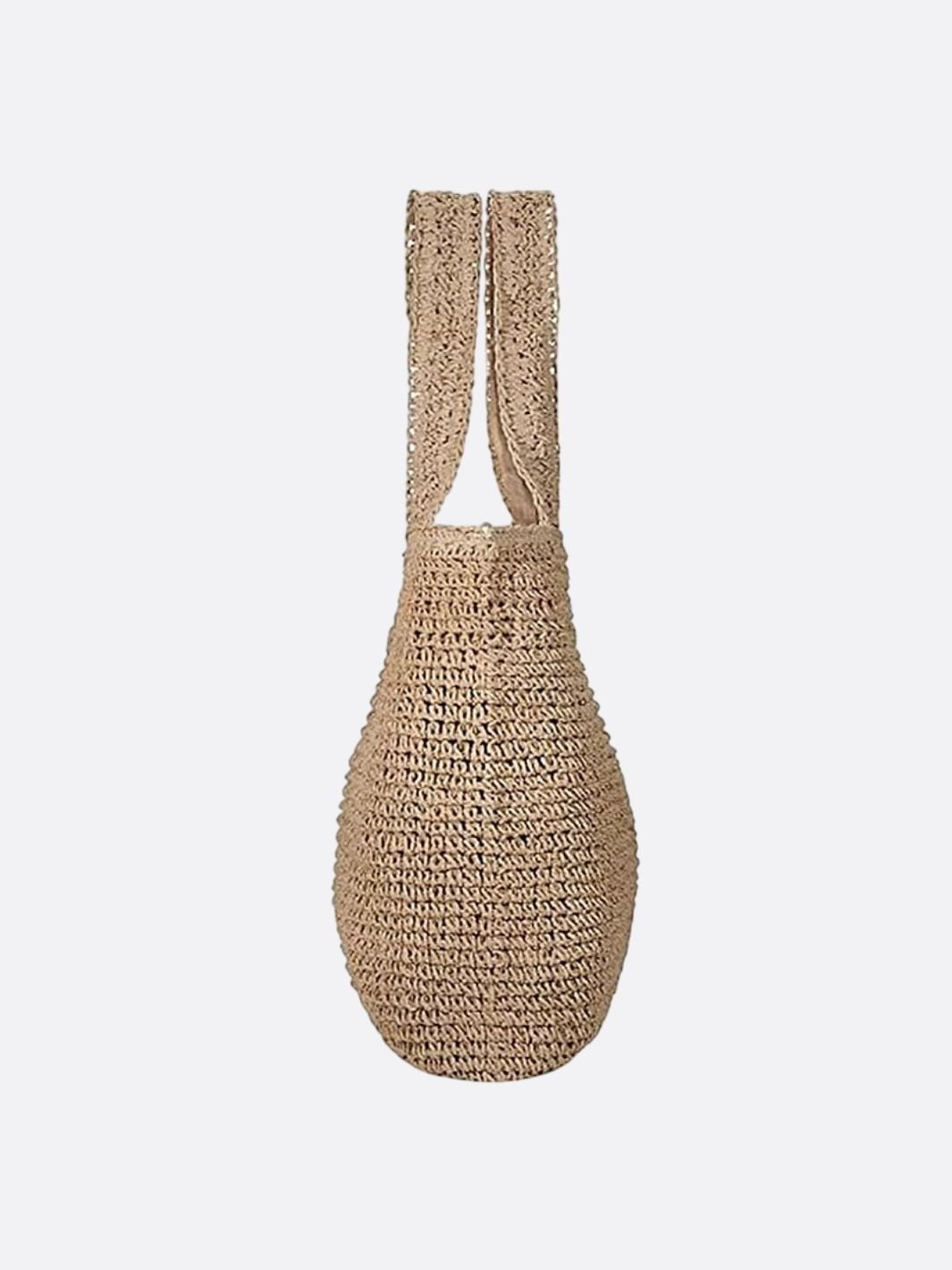 Camel Woven Straw Tote Bag