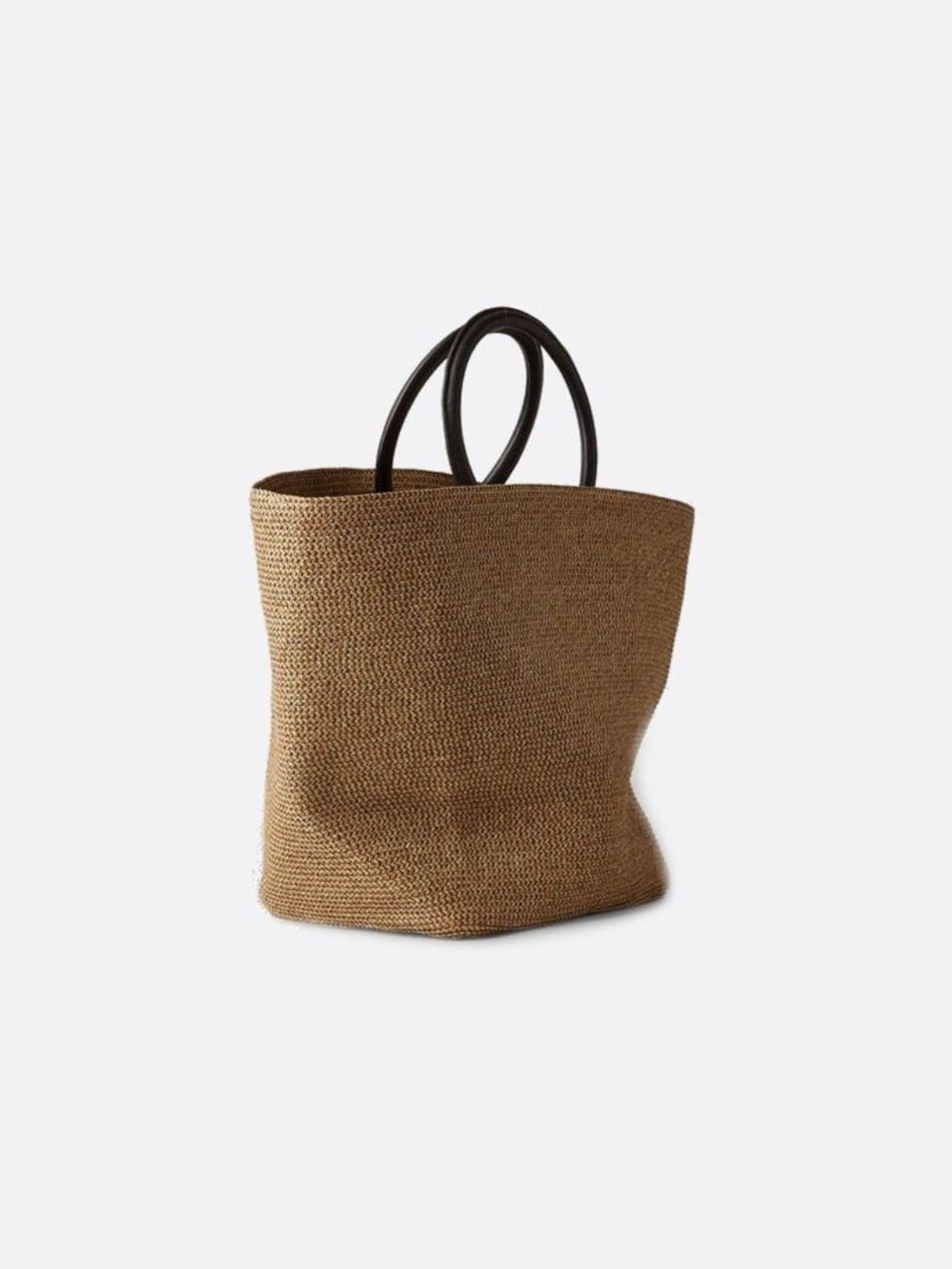 Straw Tote Bag with Wooden Handles