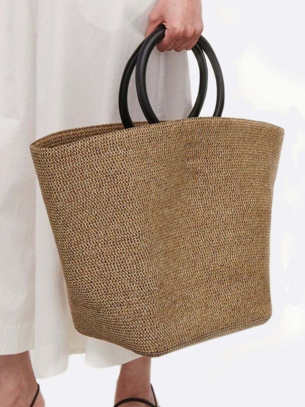 Straw Tote Bag with Wooden Handles