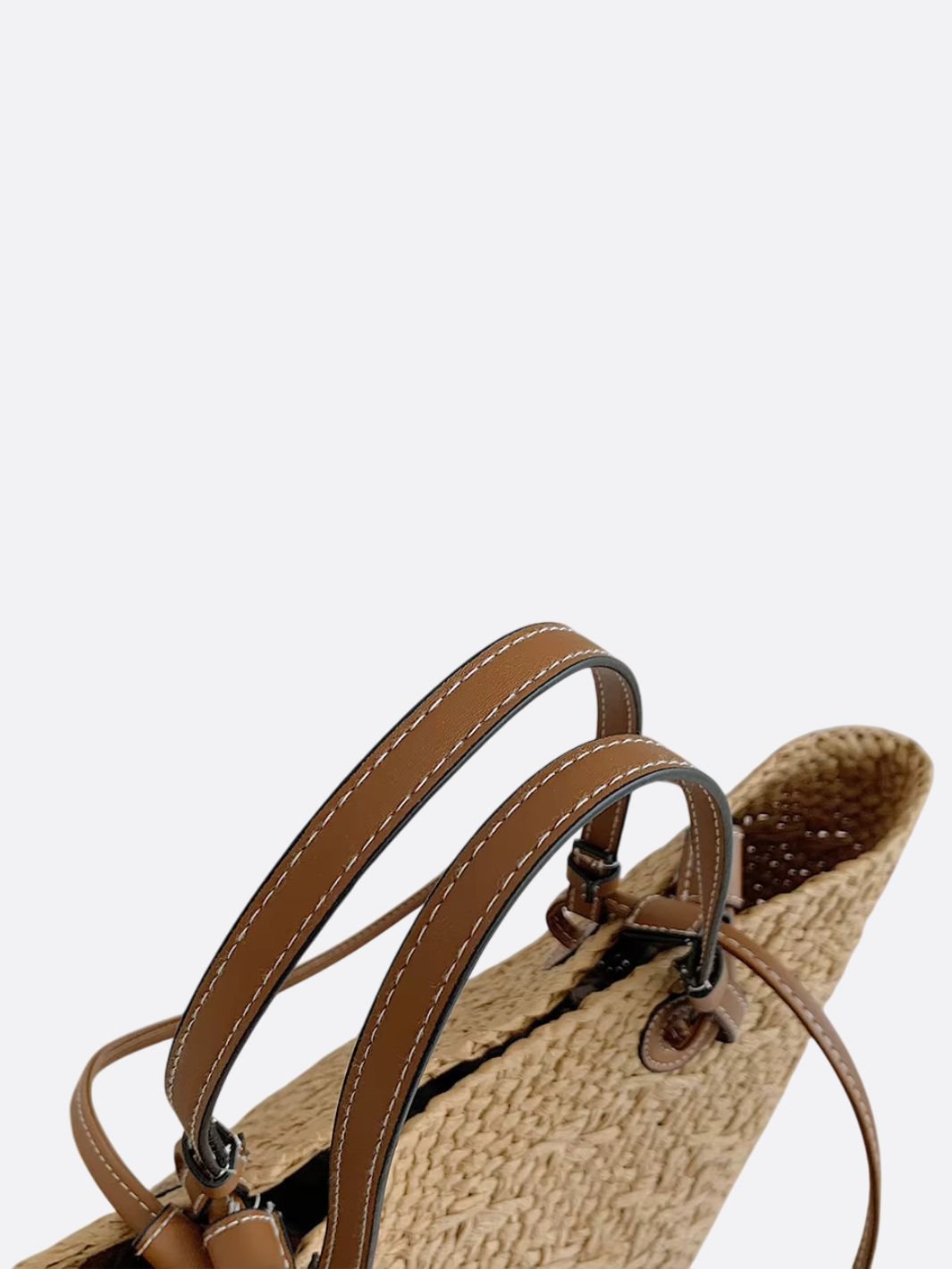 Woven Straw Tote Bag with Brown Leather Handles