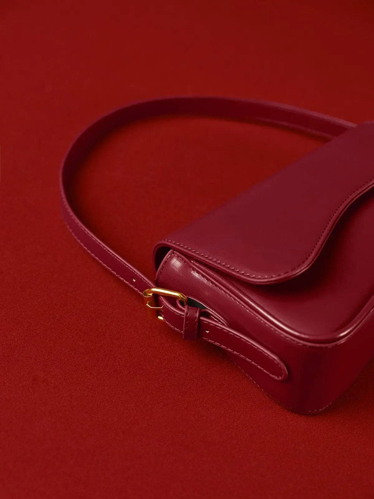 Red Asymmetric Flap Shoulder Bag