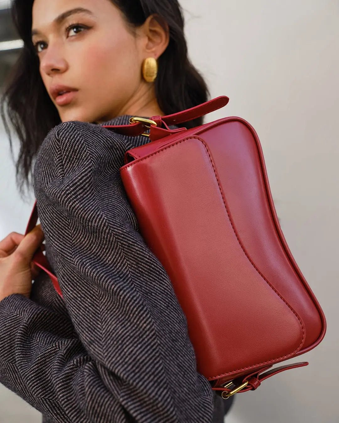 Red Asymmetric Flap Shoulder Bag