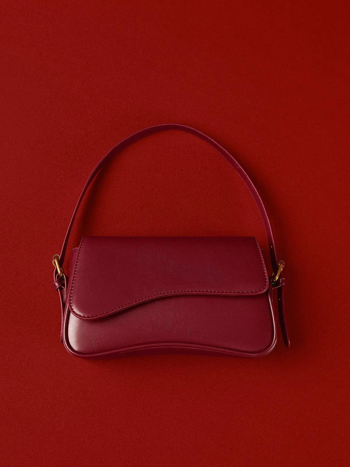 Red Asymmetric Flap Shoulder Bag