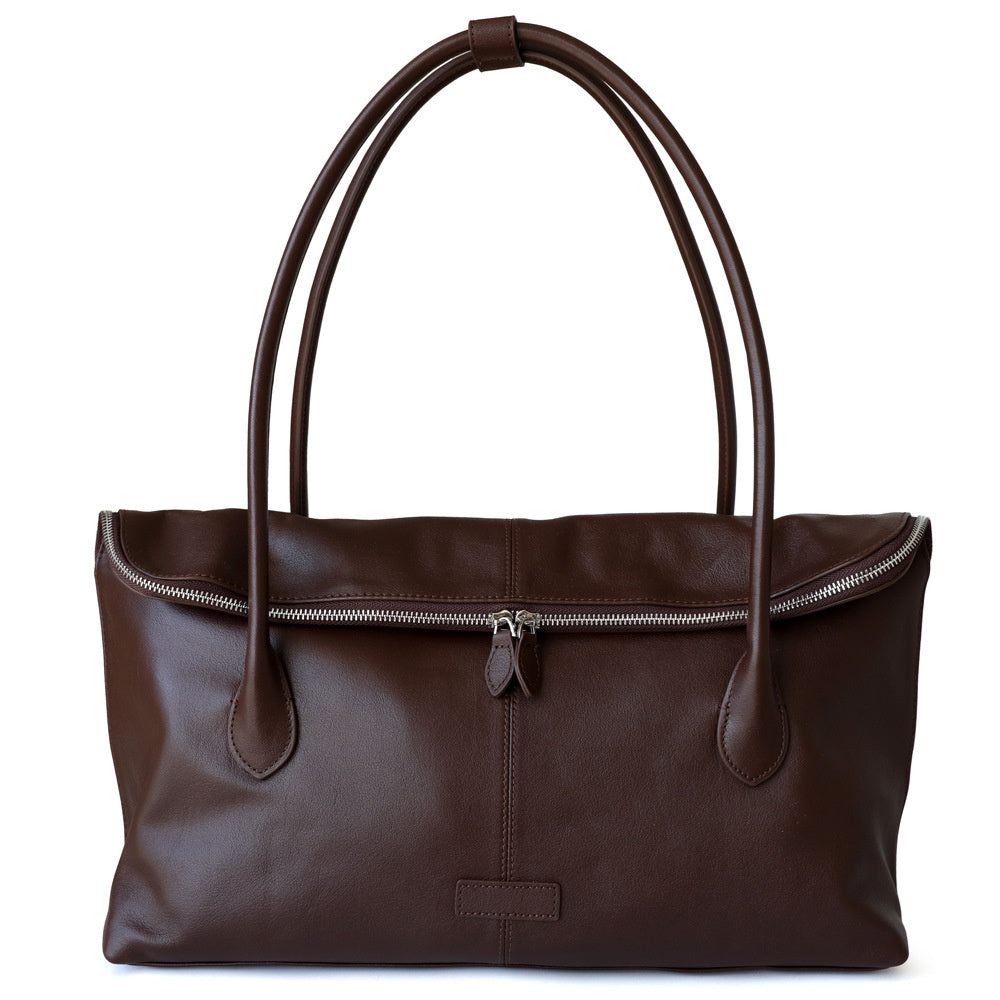 Clara Coffee Brown Leather Tote