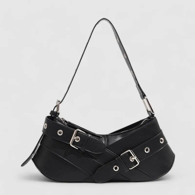 Frances Edgy Buckle Shoulder Bag – Bold Black Statement