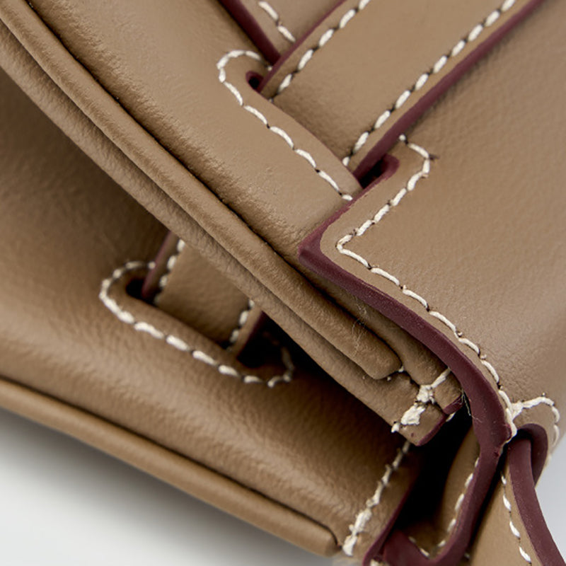 Taupe Soft Leather Shoulder Bag with Mini Pouch