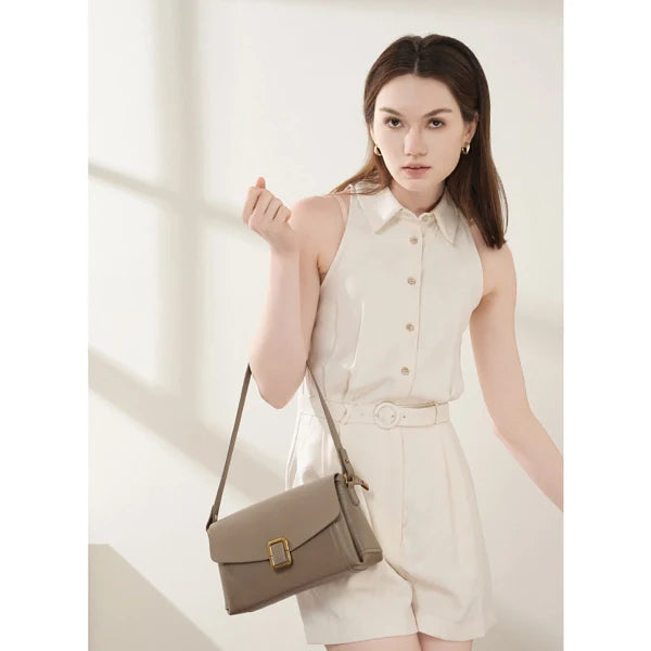 Minimalist Leather Flap Shoulder Bag