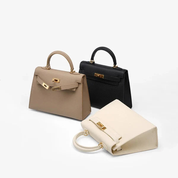 Emilia Taupe Leather Top Handle Satchel