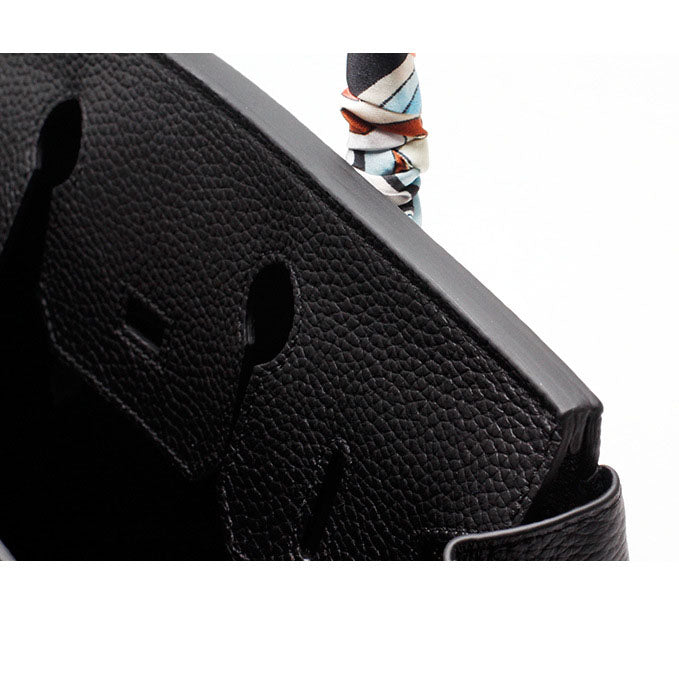 Sofia Black Leather Tote with Scarf Detail