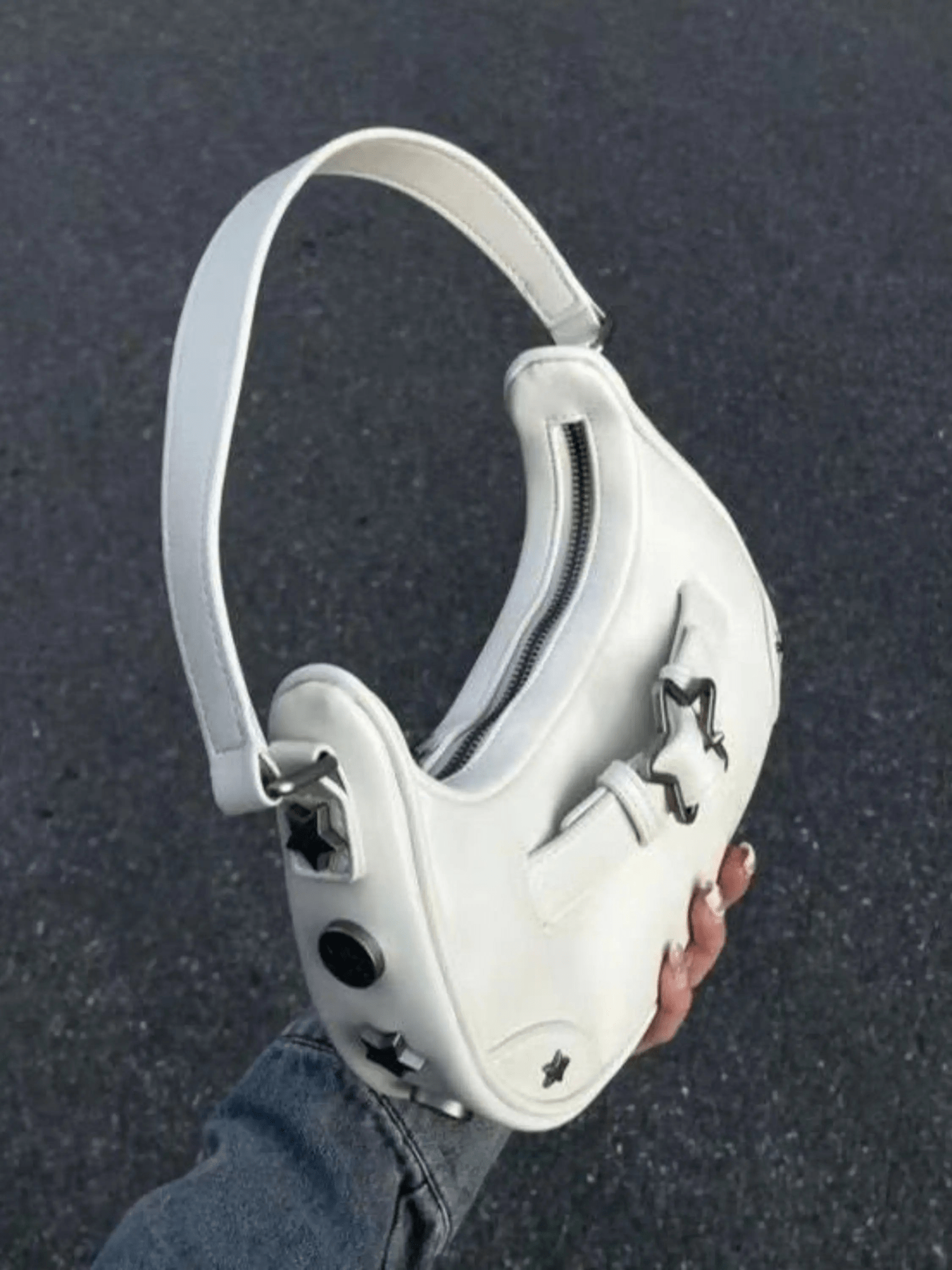 Luna Star Embellished Shoulder Bag – White