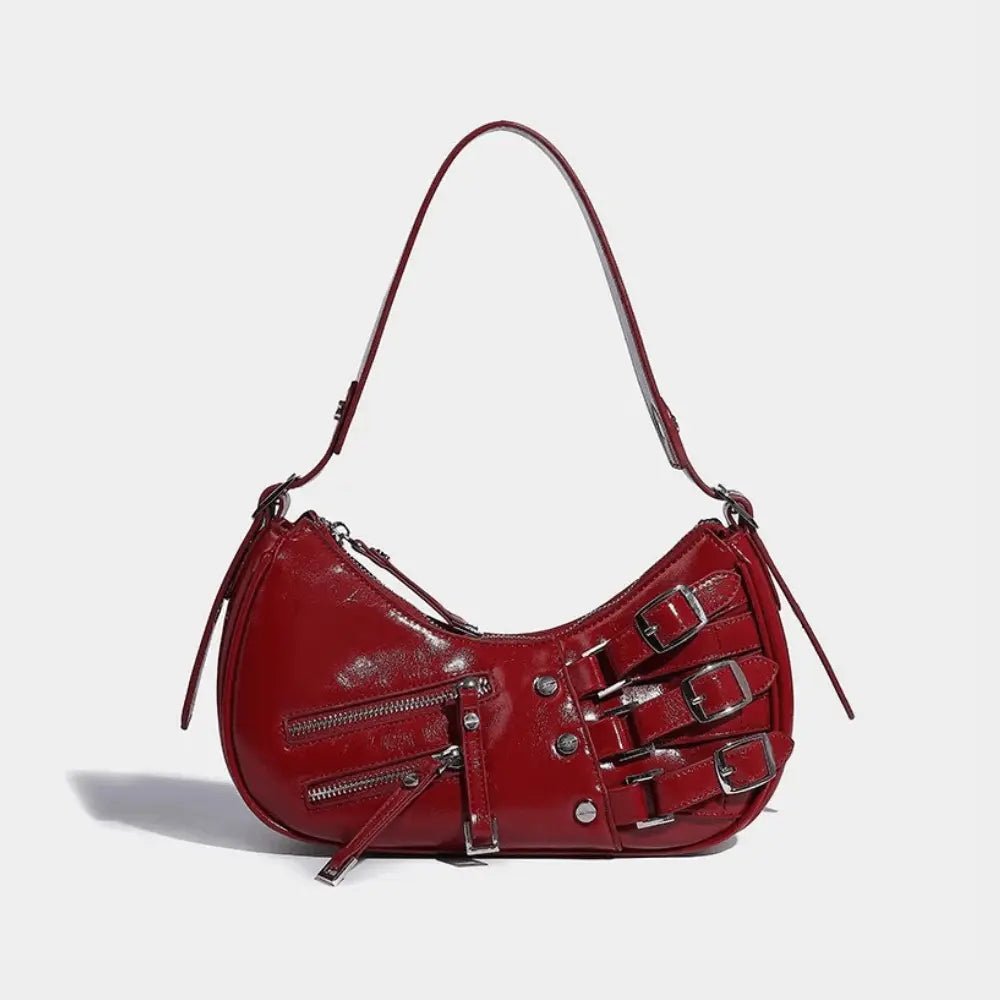 Madelon Luxury Red Leather Shoulder Bag with Metal Details
