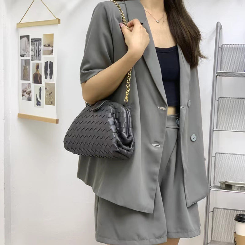 Elena Woven Leather Chain Shoulder Bag