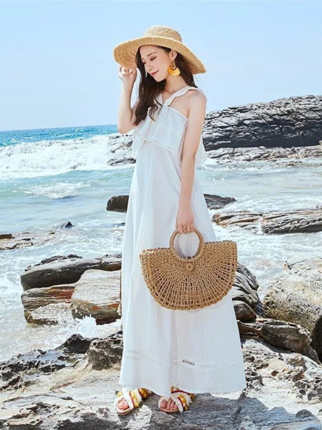 Sunrise Woven Half-Moon Tote