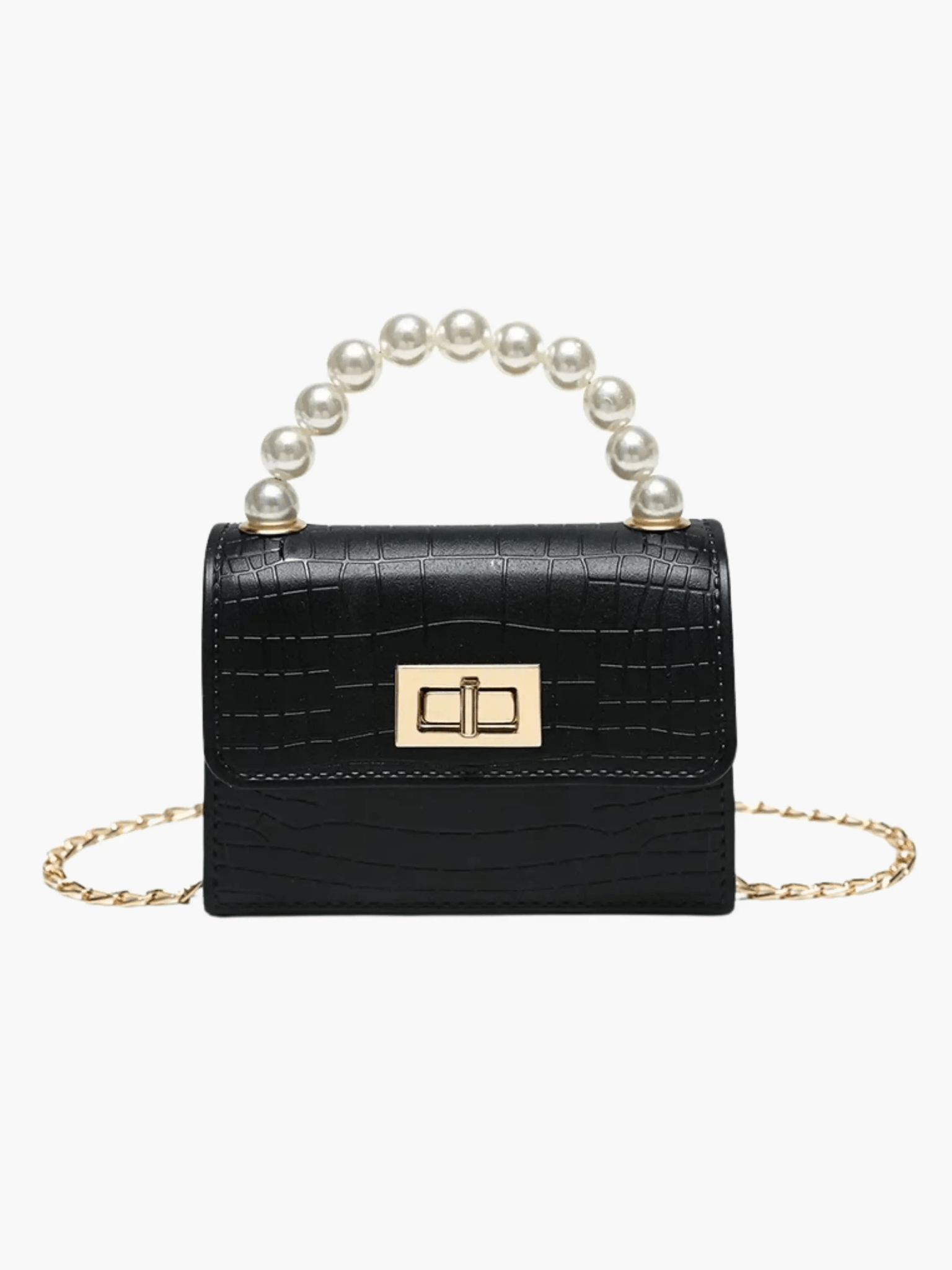 Pearl Mini Croc-Embossed Handbag with Elegant Pearl Handle