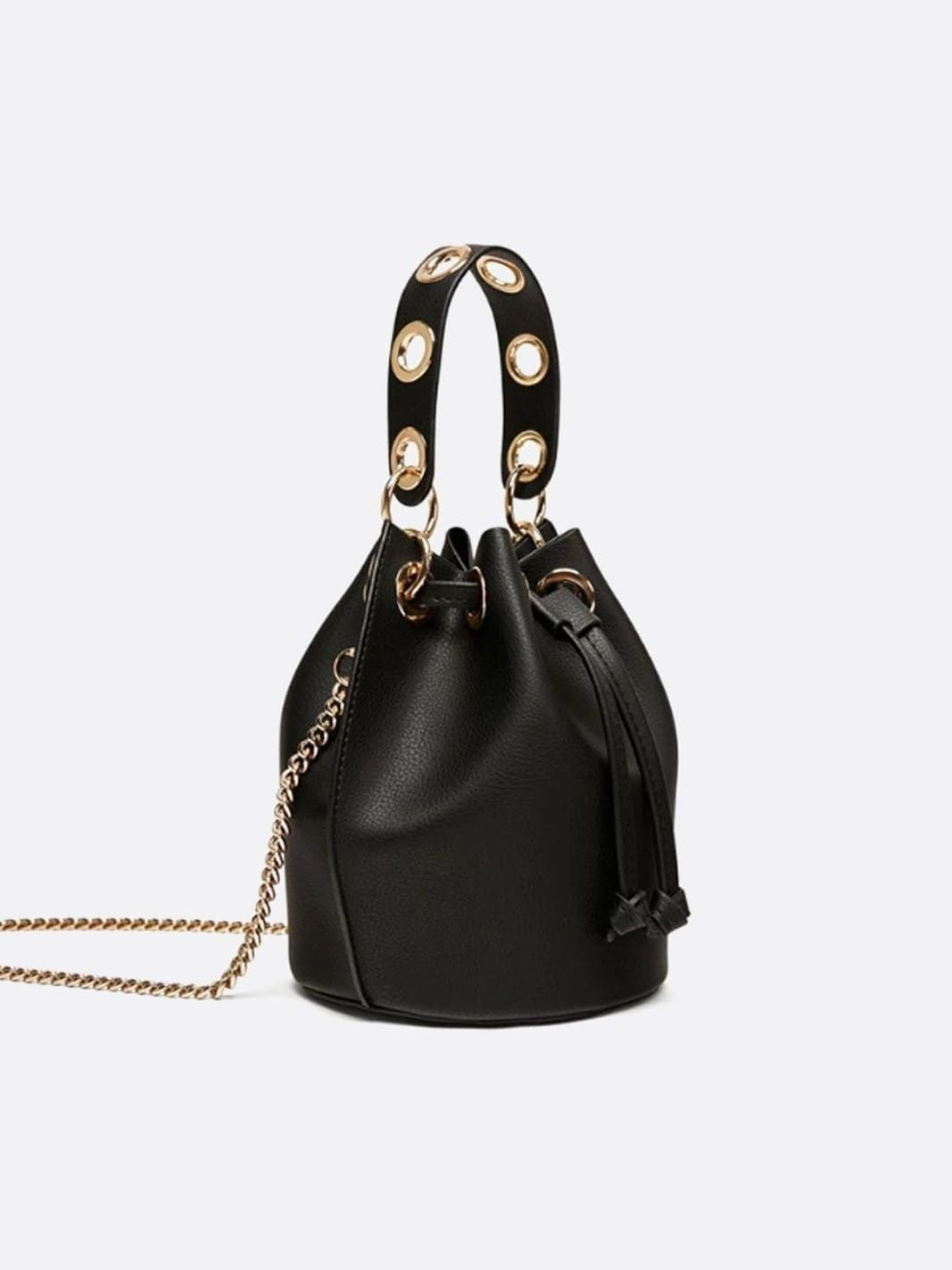 Petite Noir Leather Bucket Bag