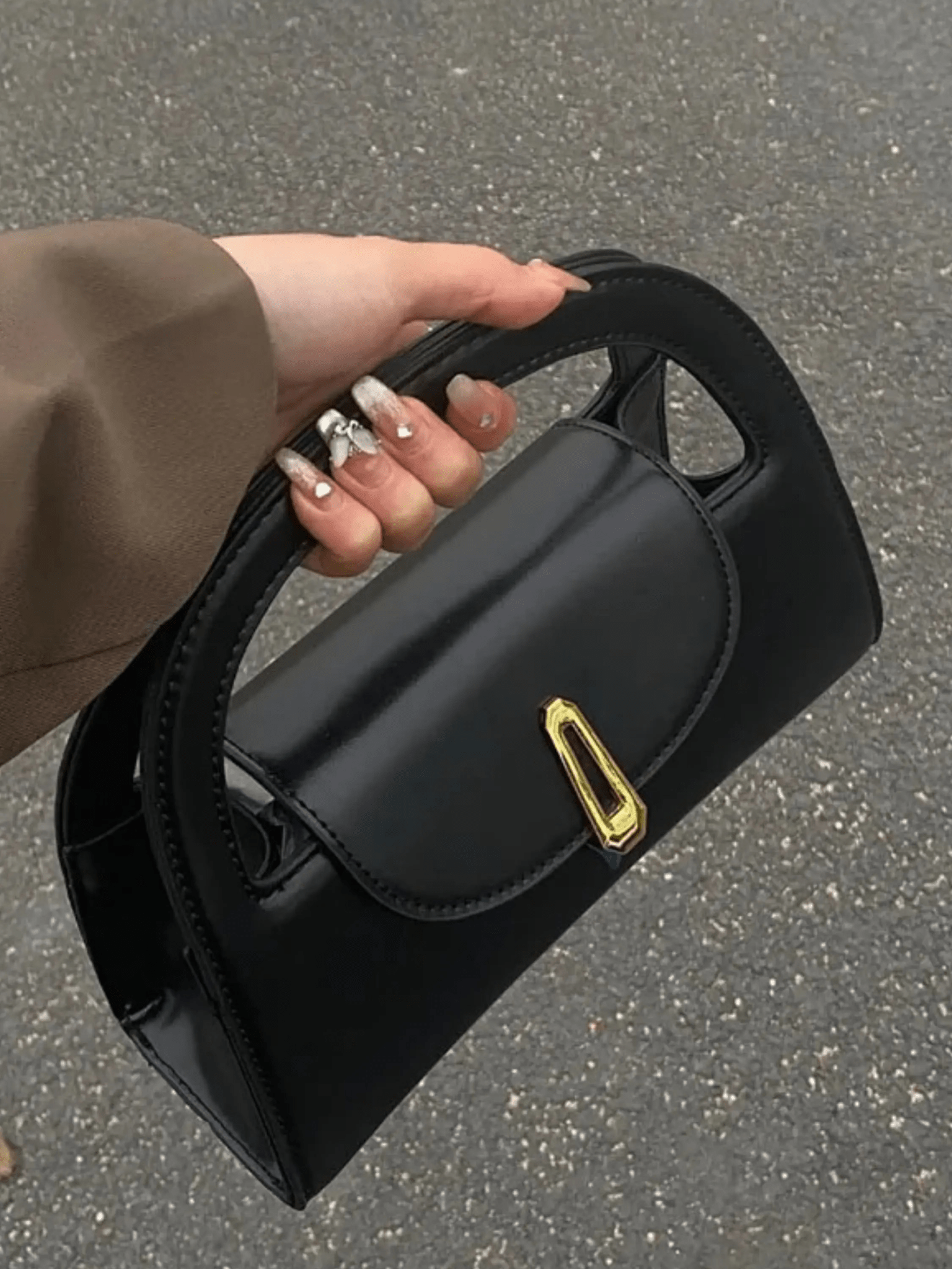 Black Structured Mini Handbag with Gold Accent