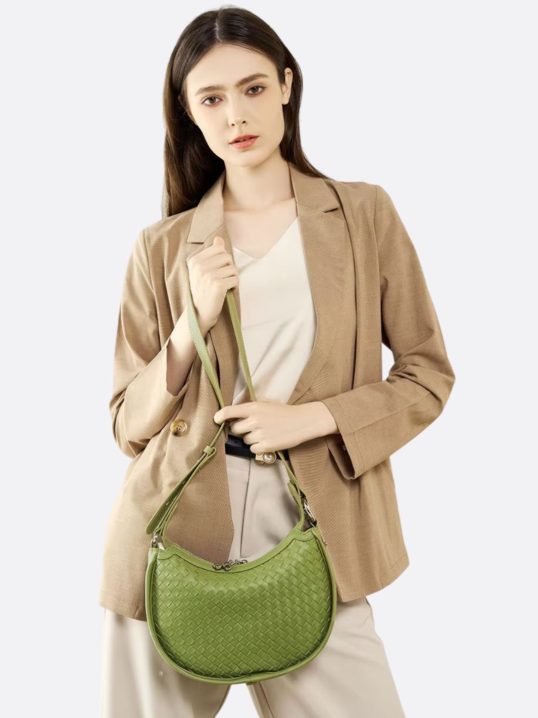 Sage Woven Crescent Bag