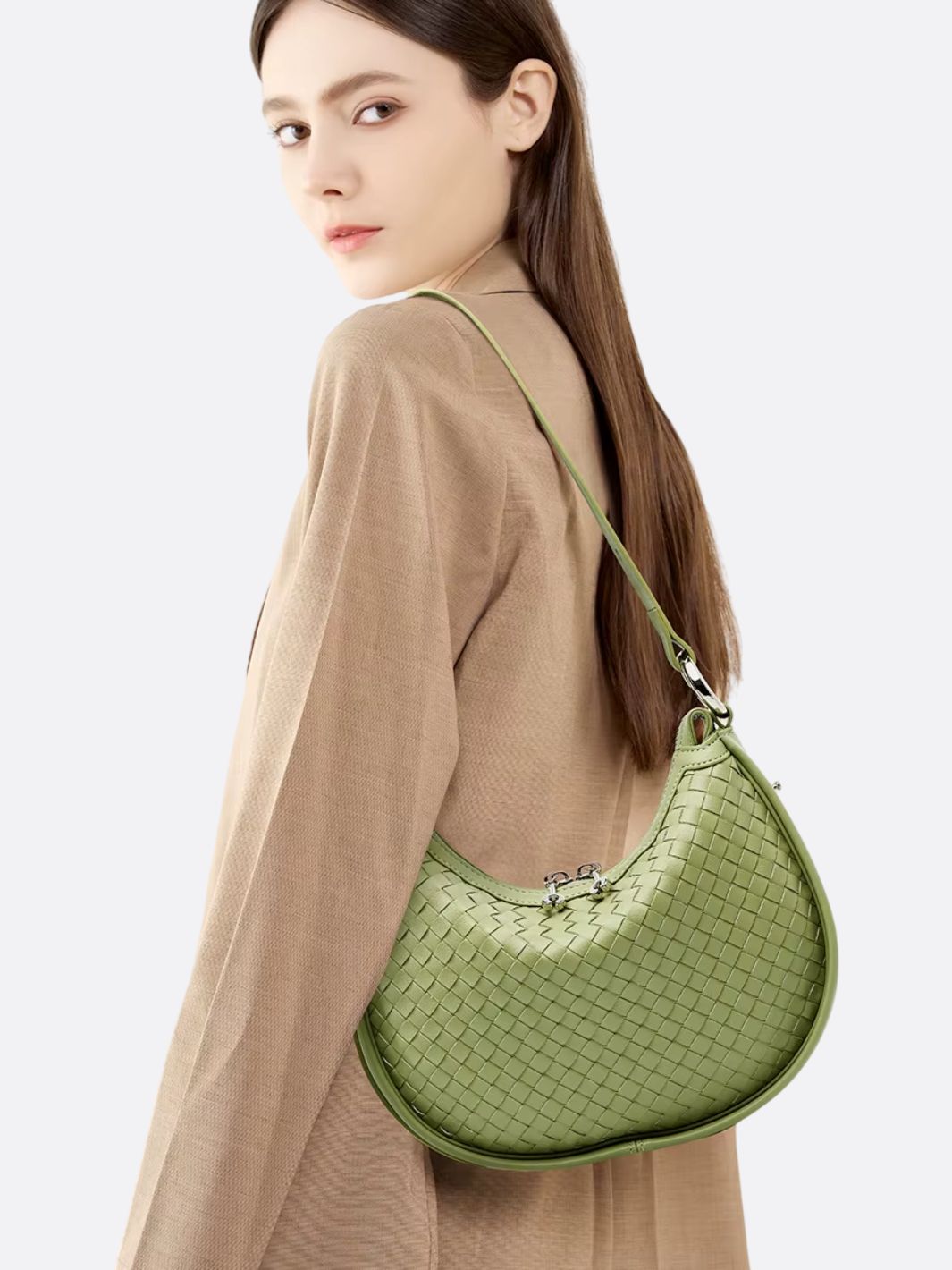 Sage Woven Crescent Bag
