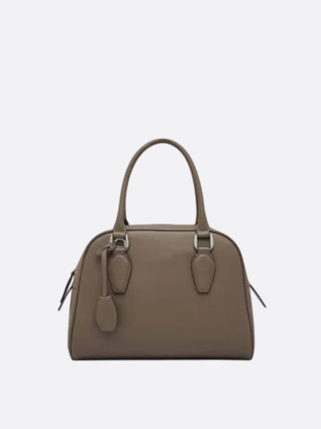 Elena – Classic Taupe Leather Bowling Bag