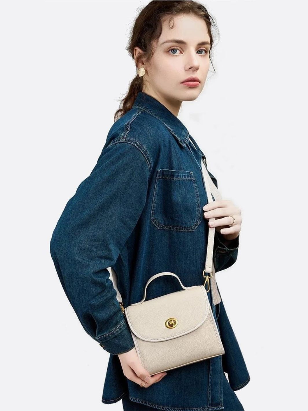 Camel Structured Leather Square Bag