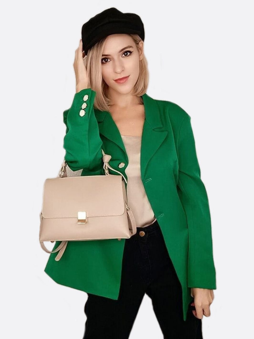 Elena Beige Trapeze Leather Handbag