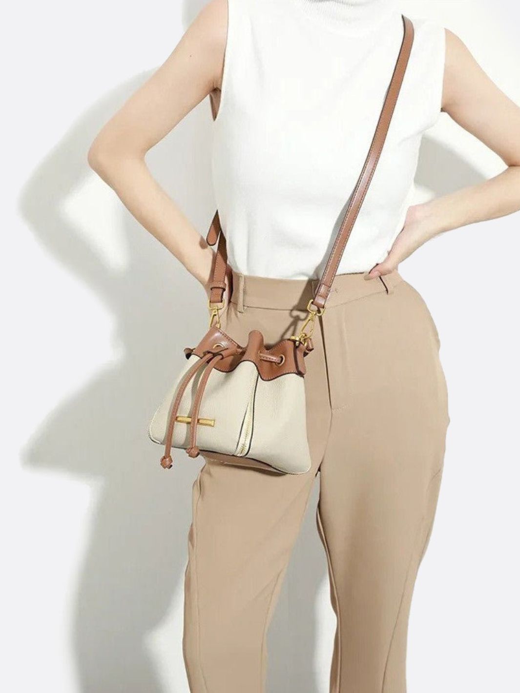 Elena Two-Tone Bucket Bag