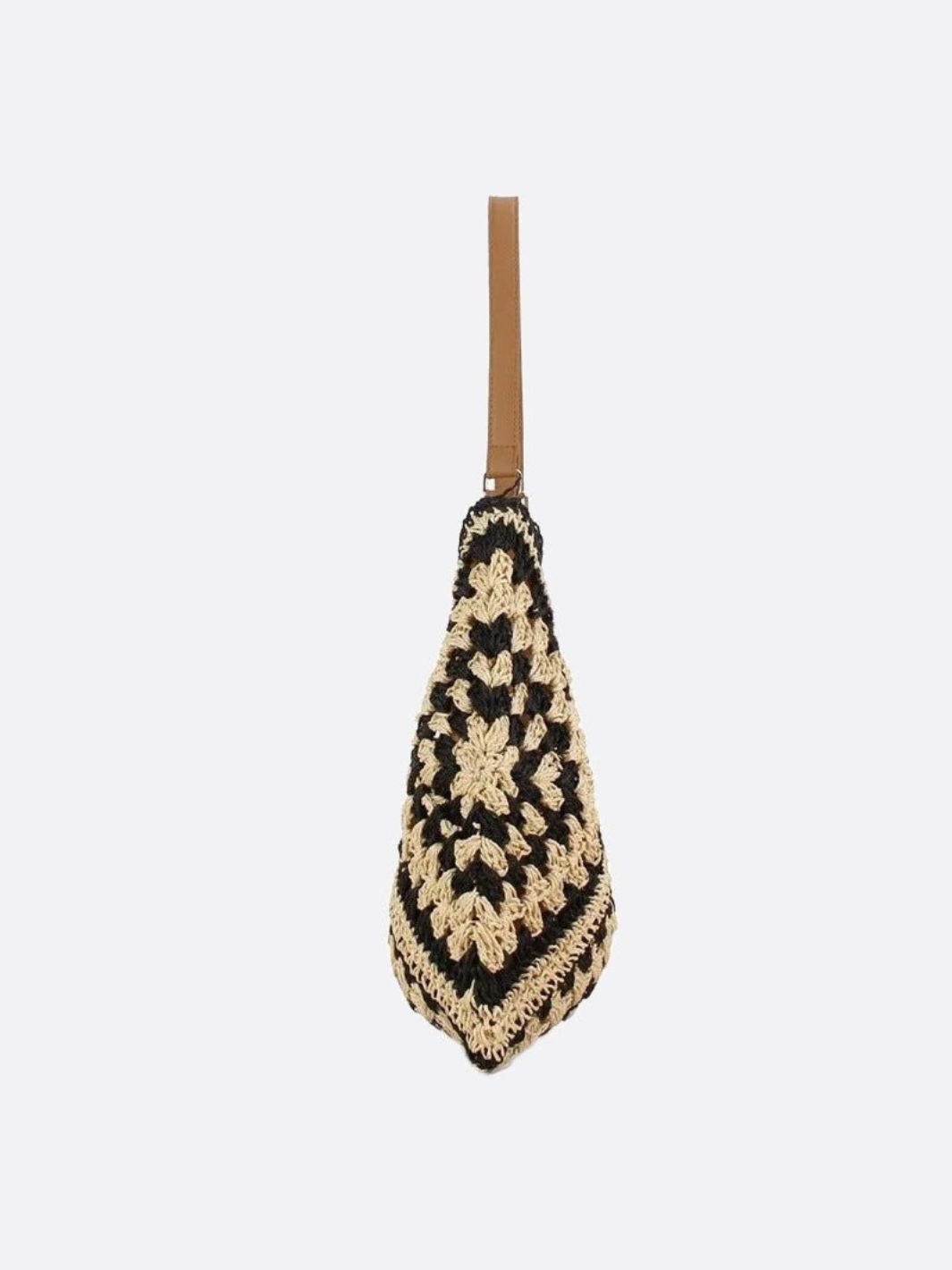 Noir Crochet Straw Shoulder Bag