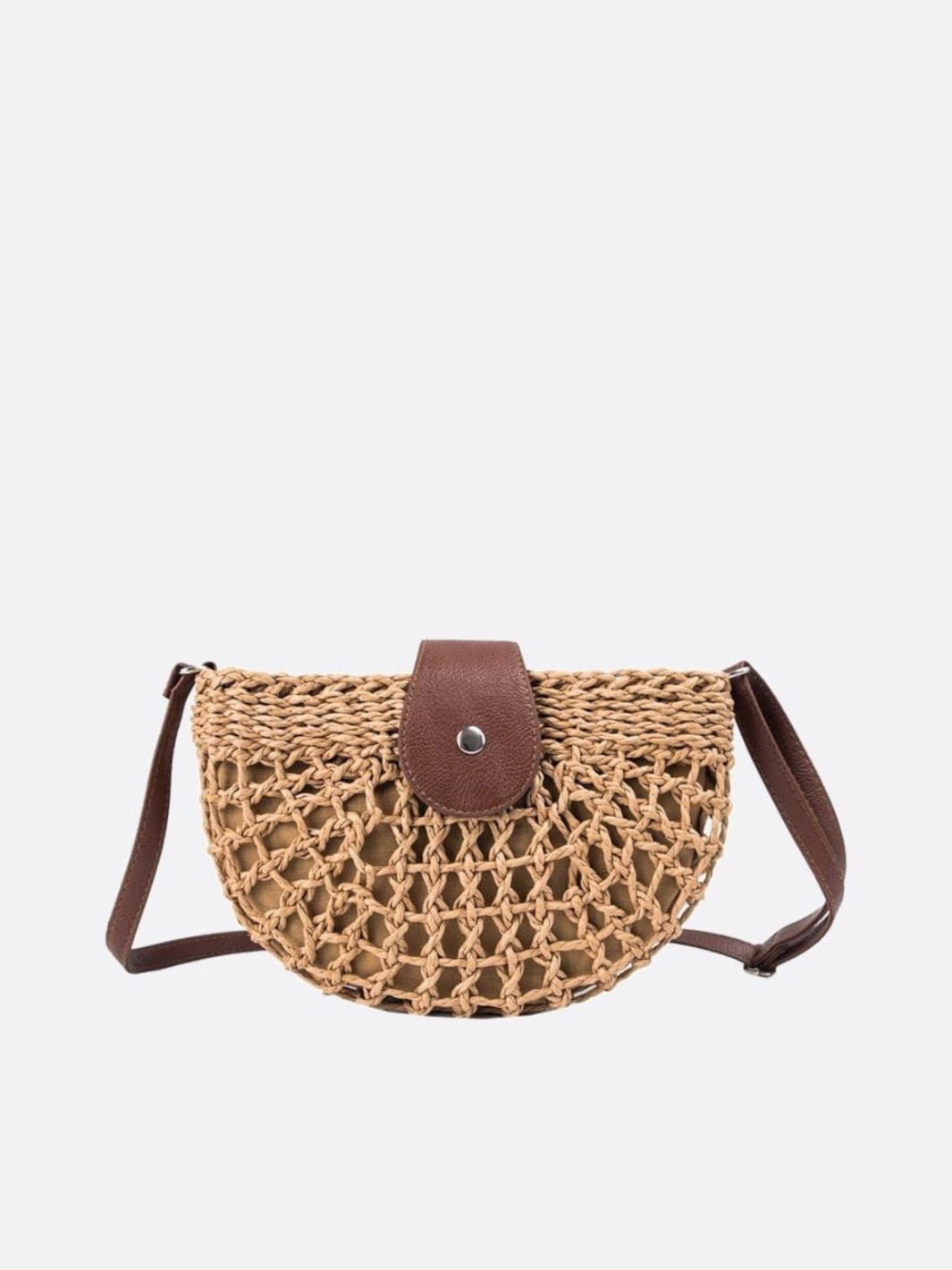 Half-Moon Woven Straw Crossbody Bag