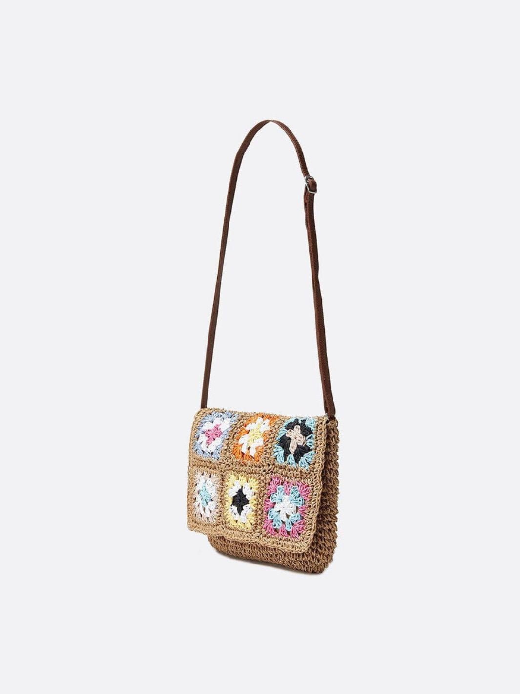 Boho Crochet & Straw Crossbody Bag
