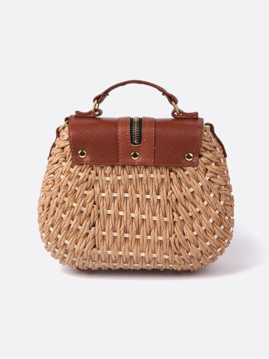 Straw Crossbody Bag with Leather Flap and Tassel Detail