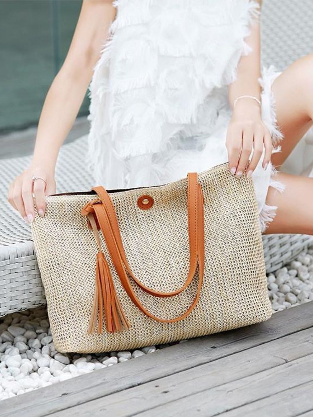 Isla Straw Tote Bag with Tassel Detail
