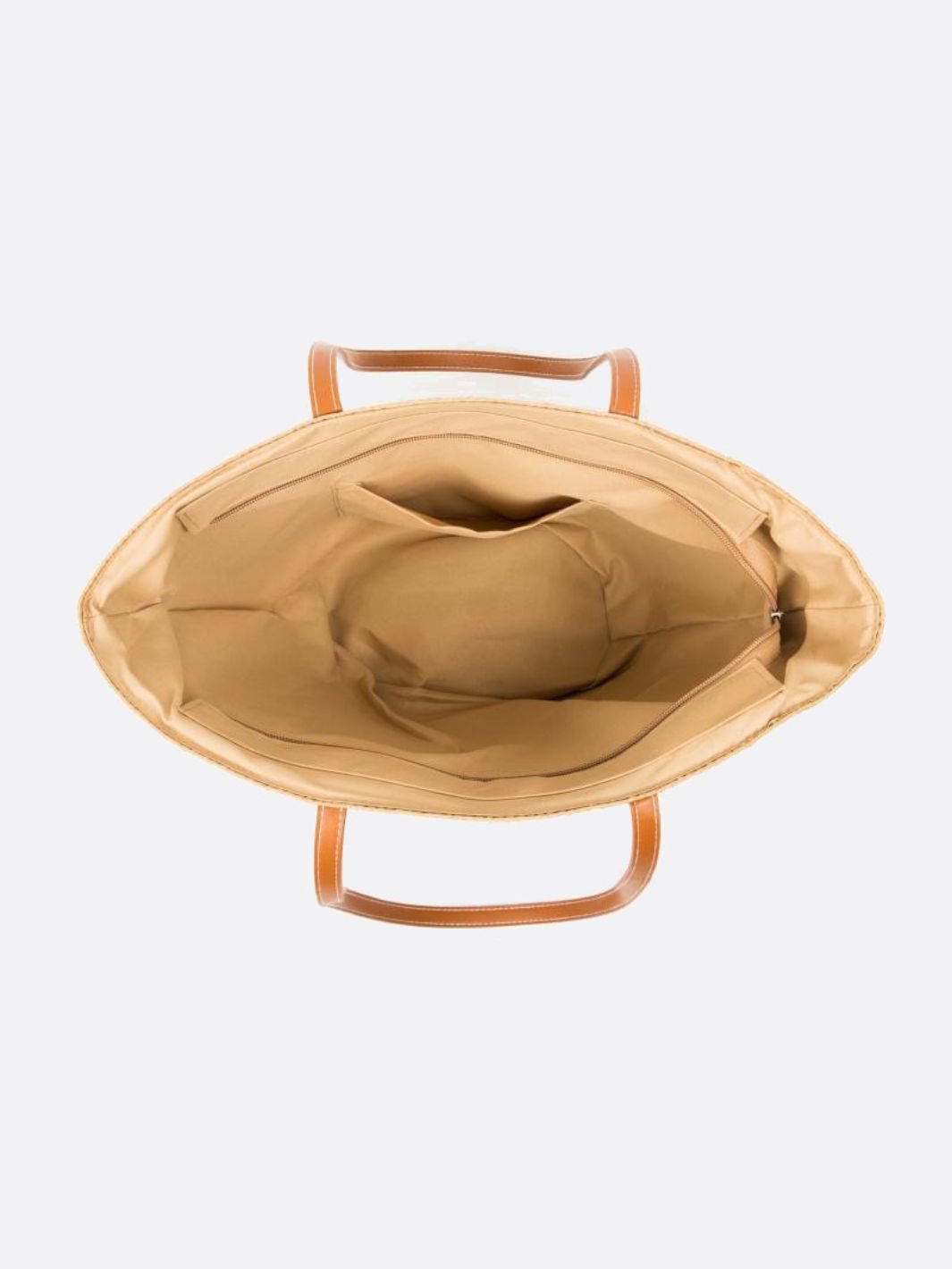 Straw and Brown Leather Tote Bag