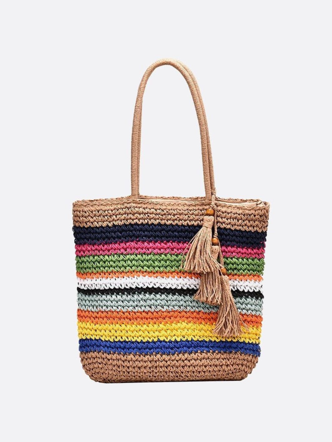 Colorful Boho Straw Tote Bag