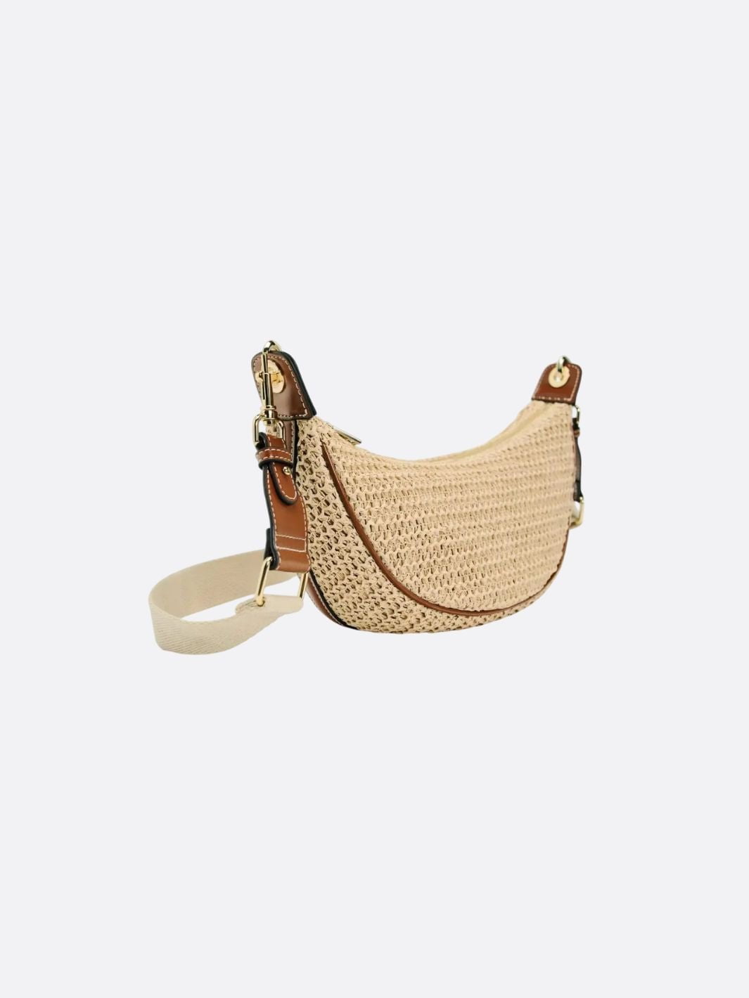 Natural Rattan Half-Moon Bag