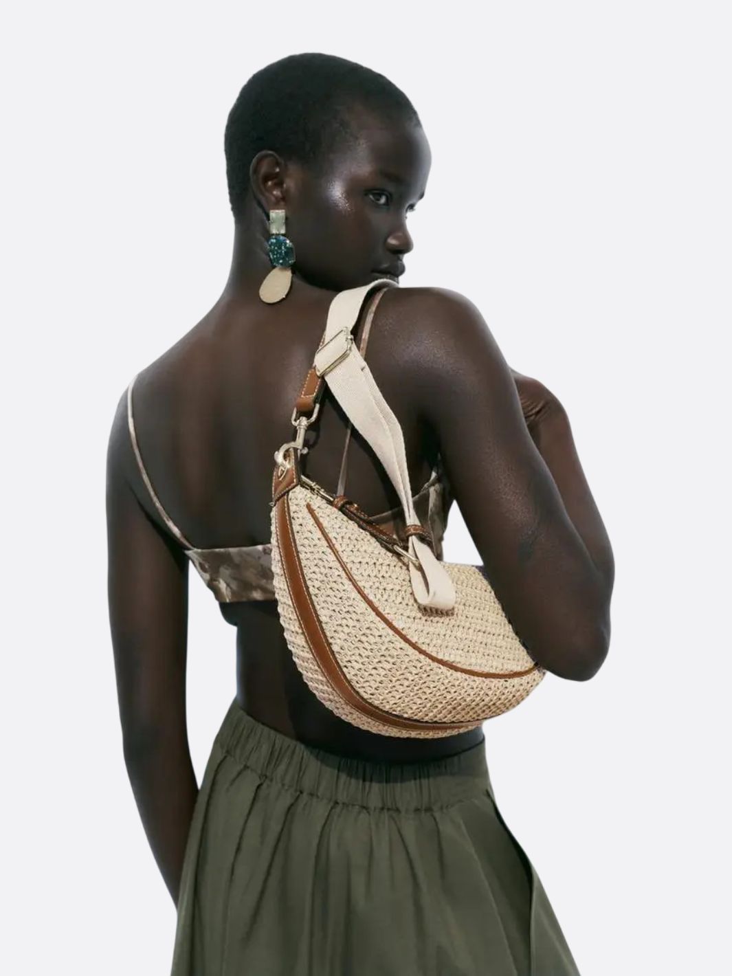 Natural Rattan Half-Moon Bag