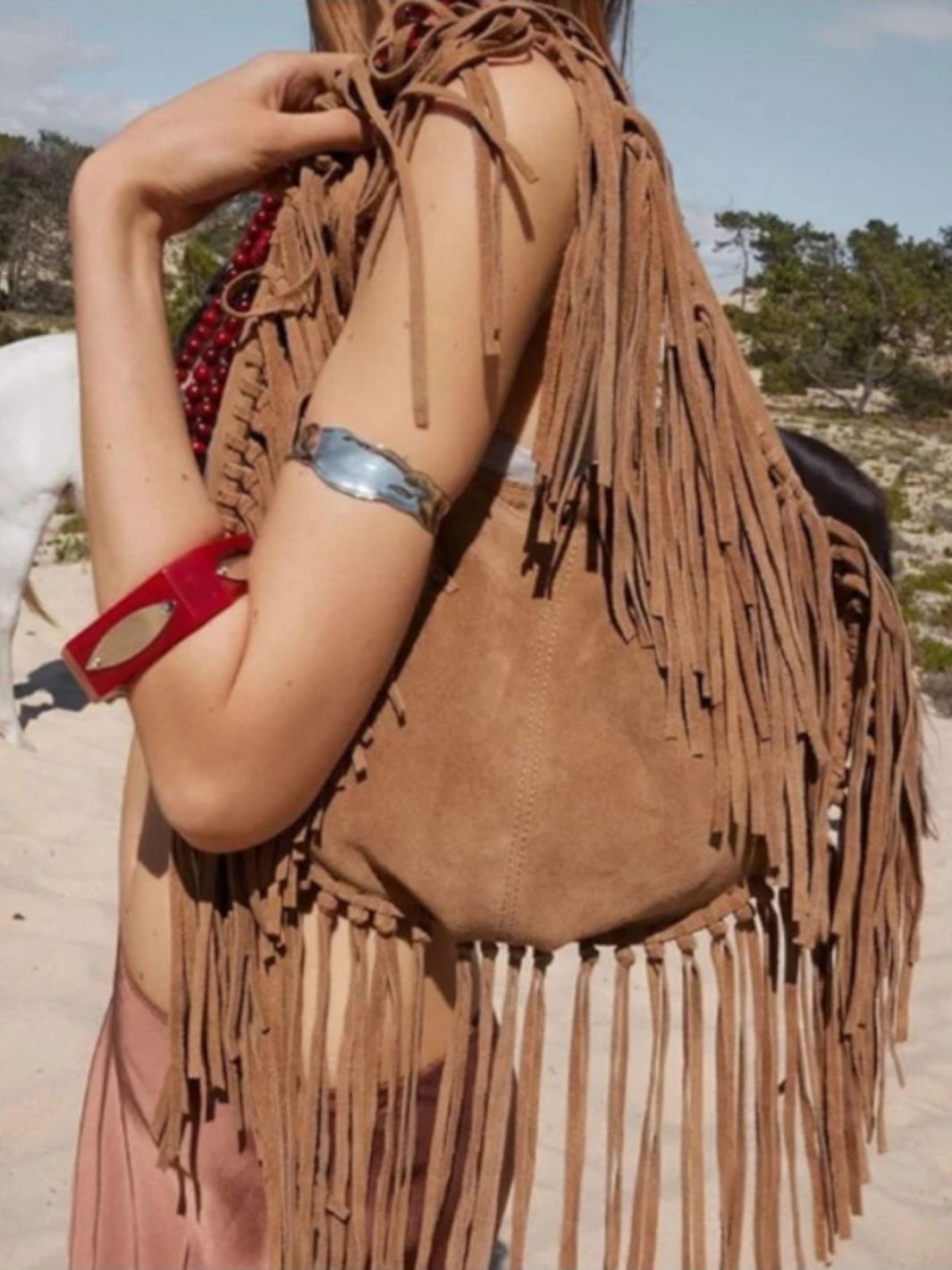 Sierra – Camel Suede Fringe Tote Bag