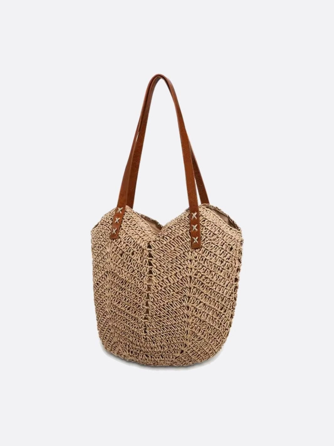 Braided Straw Shoulder Tote – Natural Boho Charm