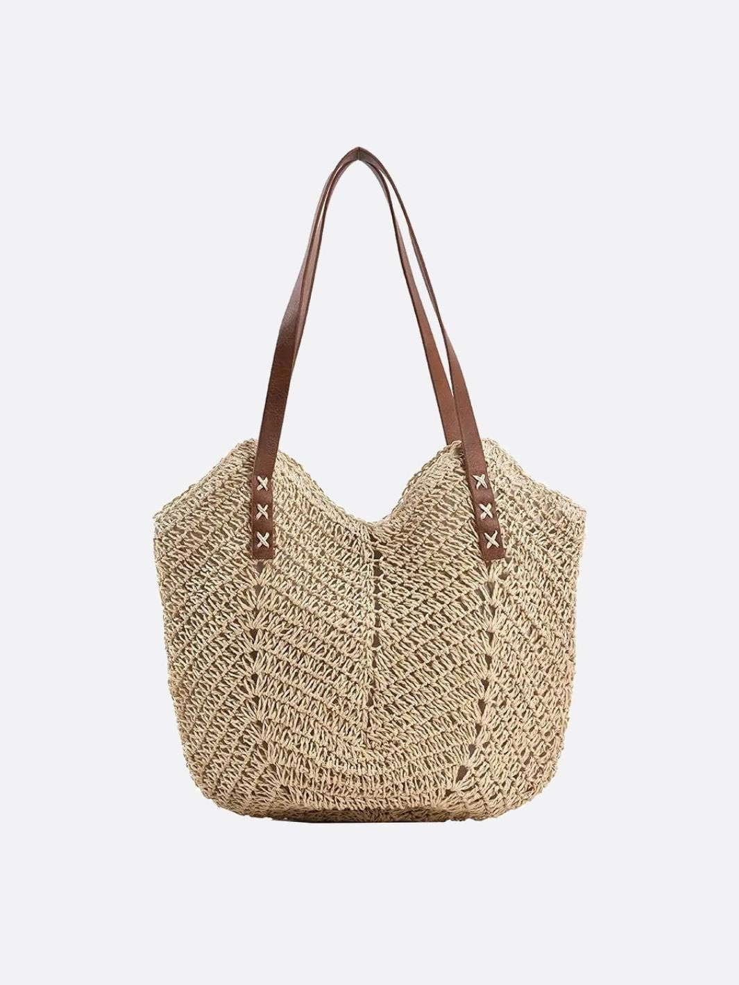 Braided Straw Shoulder Tote – Natural Boho Charm