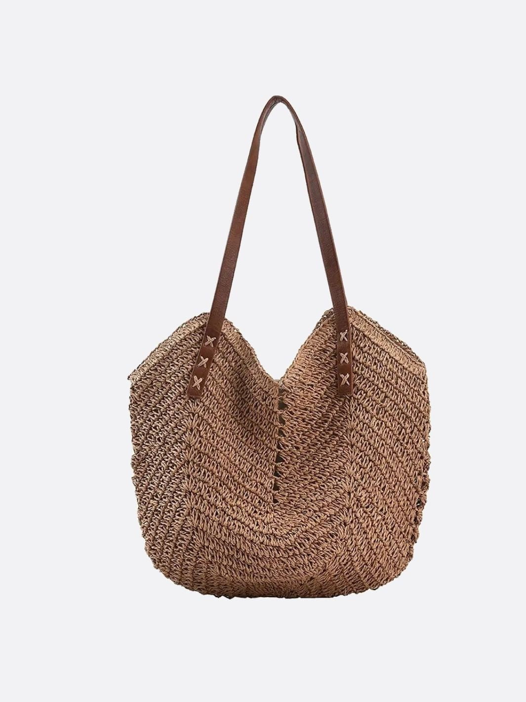 Braided Straw Shoulder Tote – Natural Boho Charm