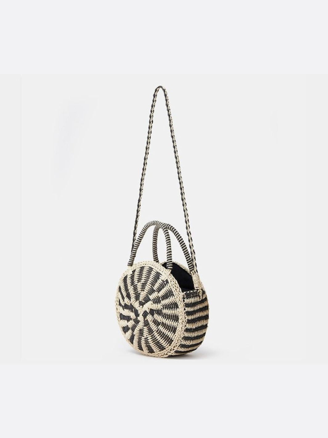 Round Black & Natural Straw Crossbody Bag