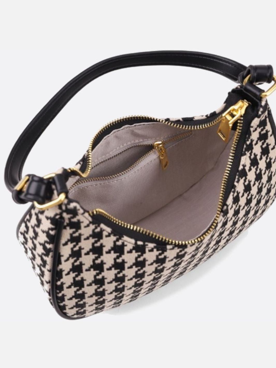 Clara Houndstooth Crescent Bag – Classic Shoulder Bag
