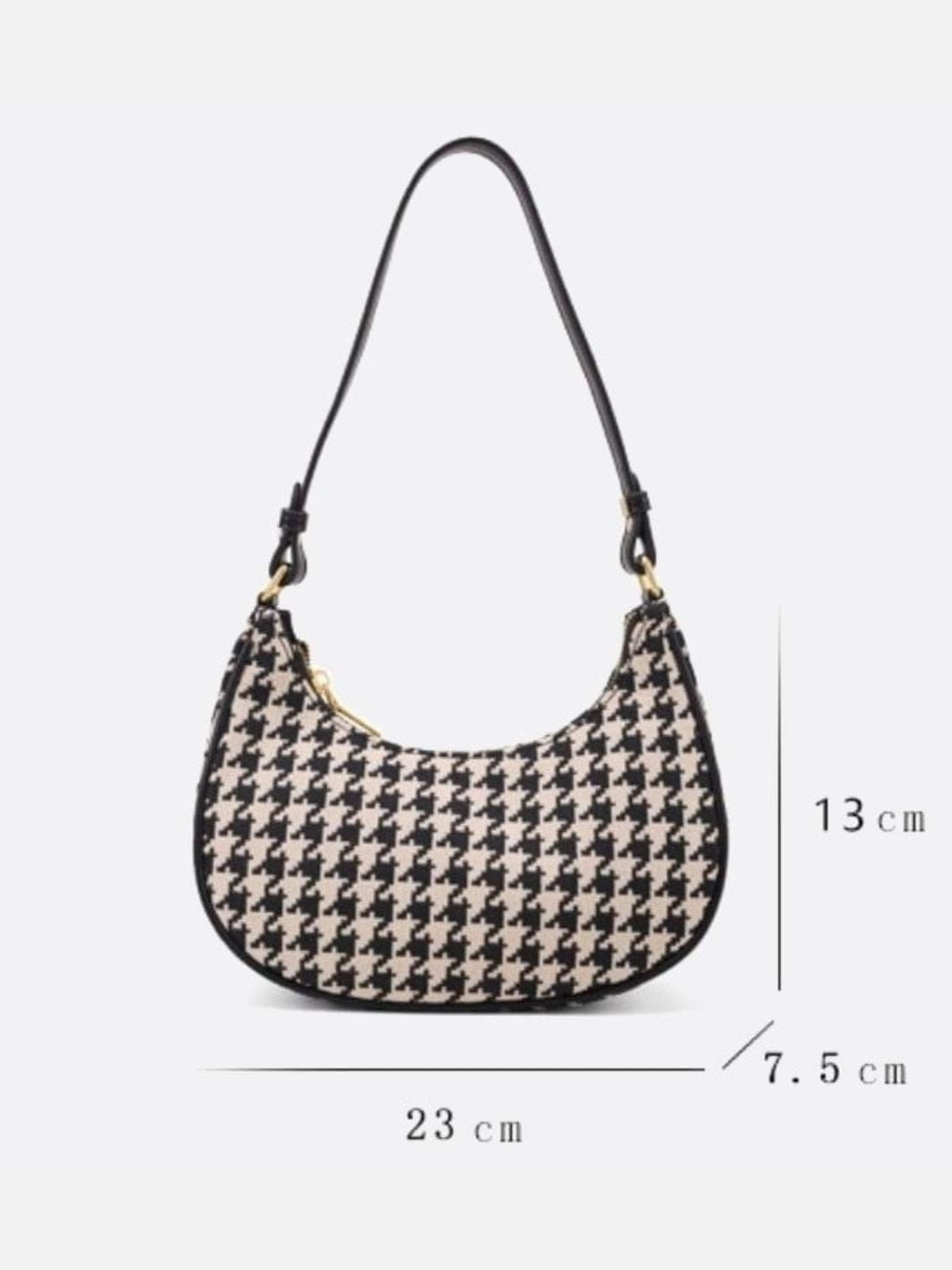 Clara Houndstooth Crescent Bag – Classic Shoulder Bag