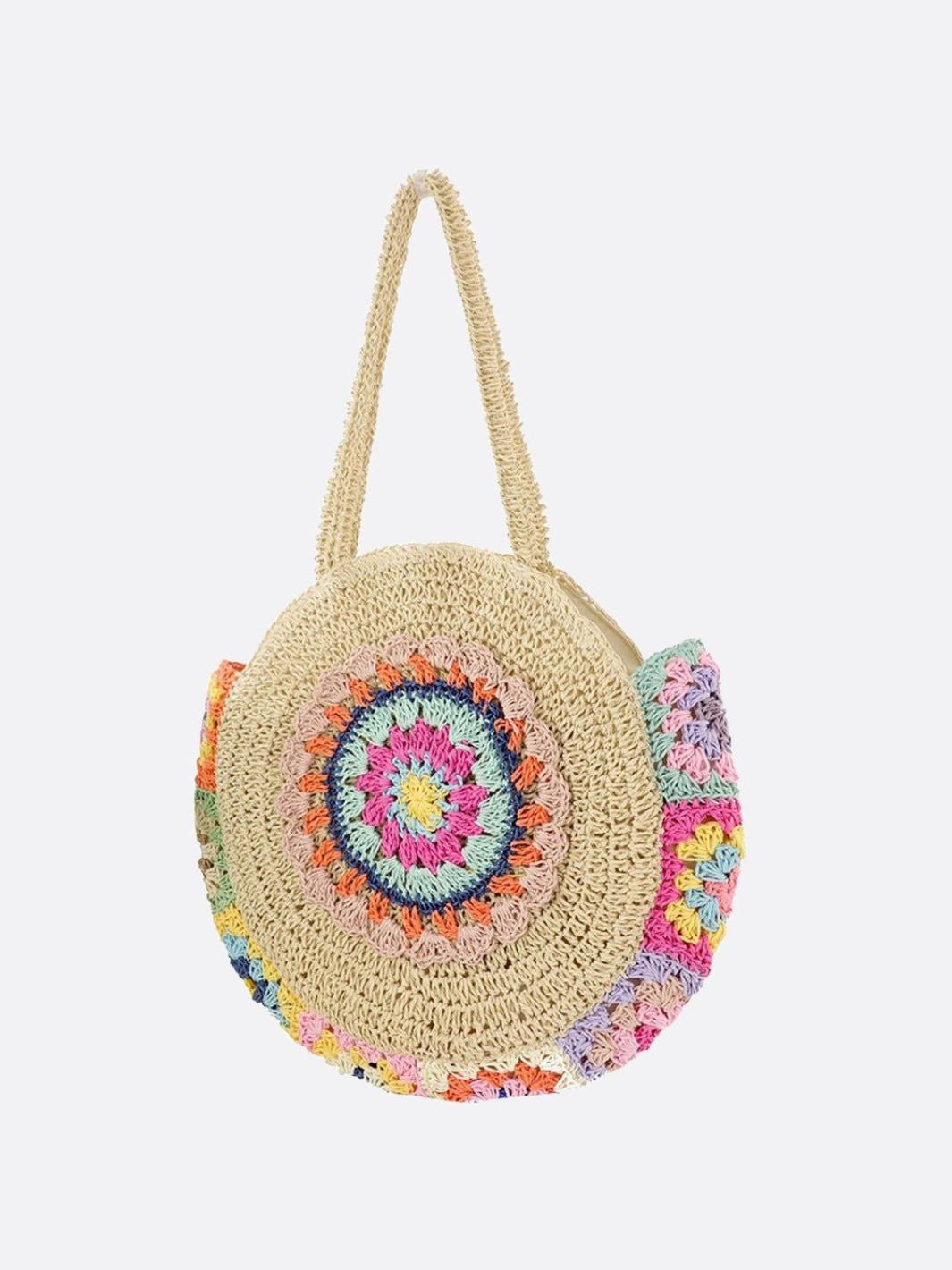 Boho Rainbow Crochet Straw Bag