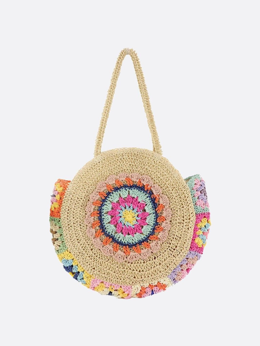 Boho Rainbow Crochet Straw Bag