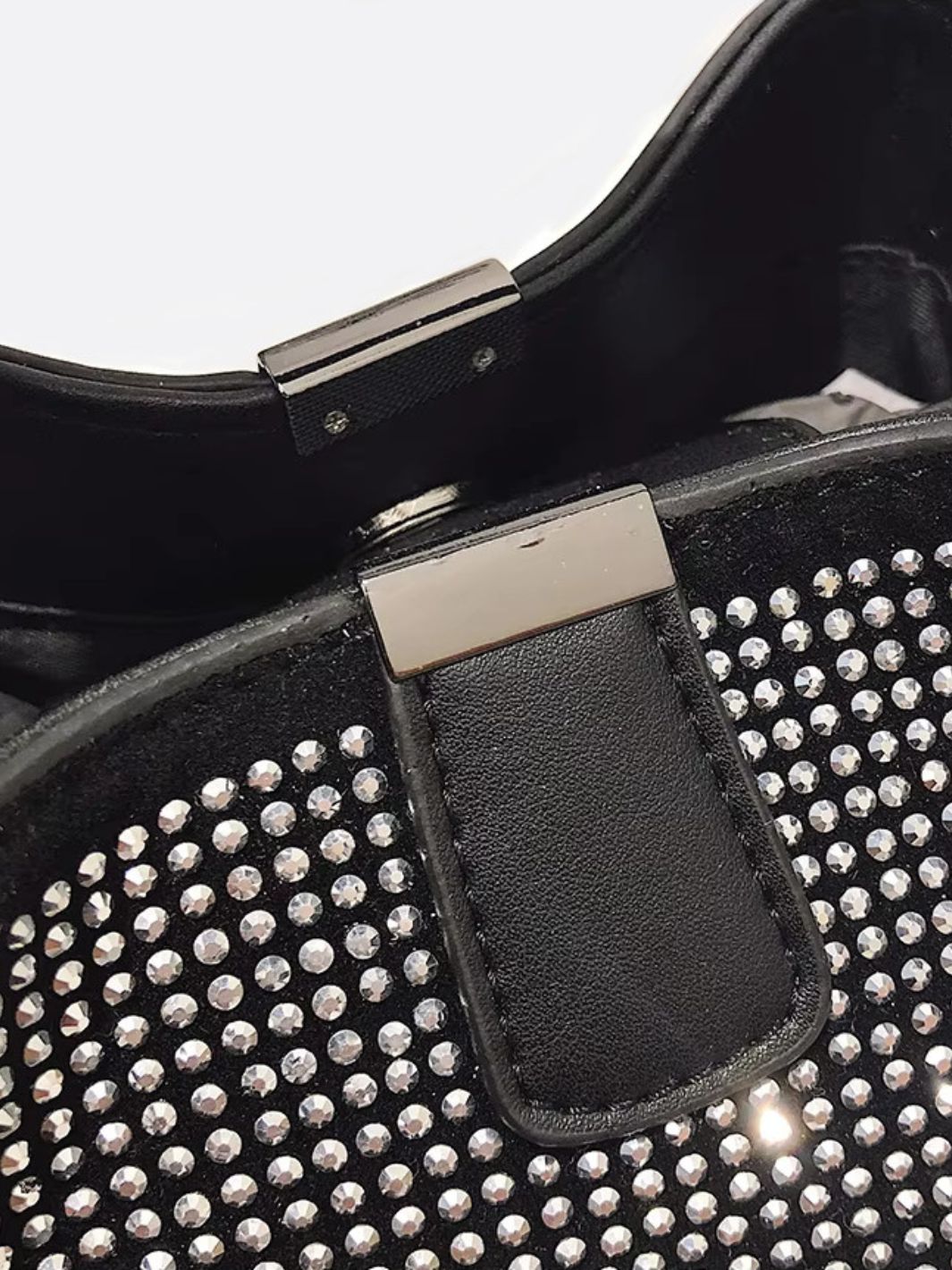 Solenne | Black Rhinestone Bucket Bag – Glamorous & Bold