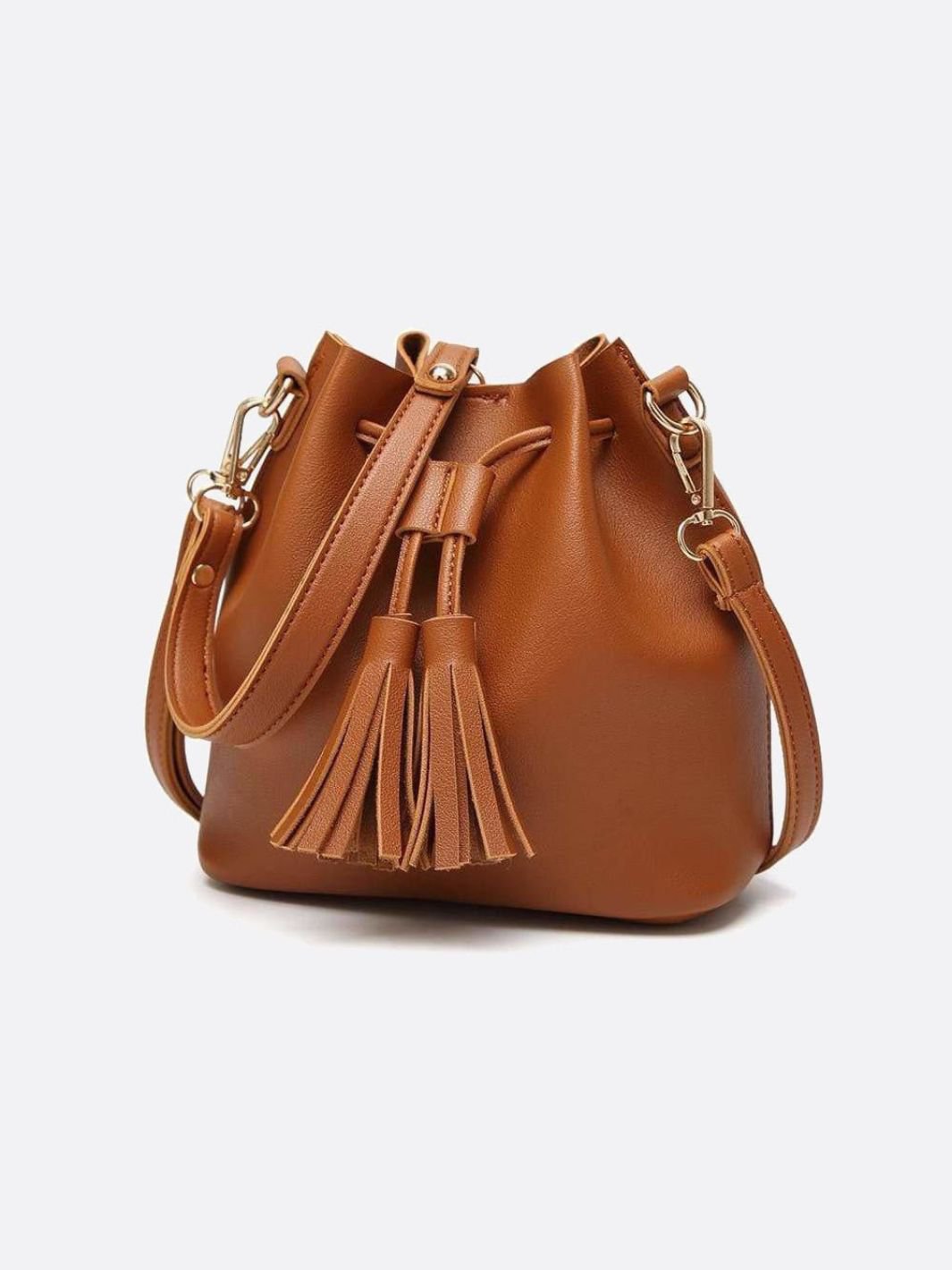 Camel Tassel Bucket Bag