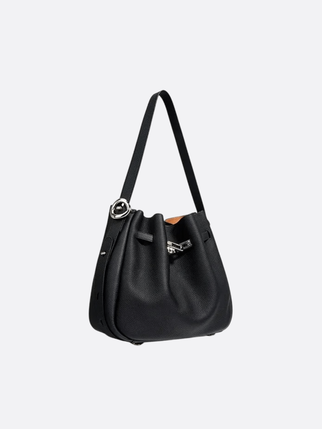 Clara – Dark Brown Leather Bucket Bag with Modern Lock Detail