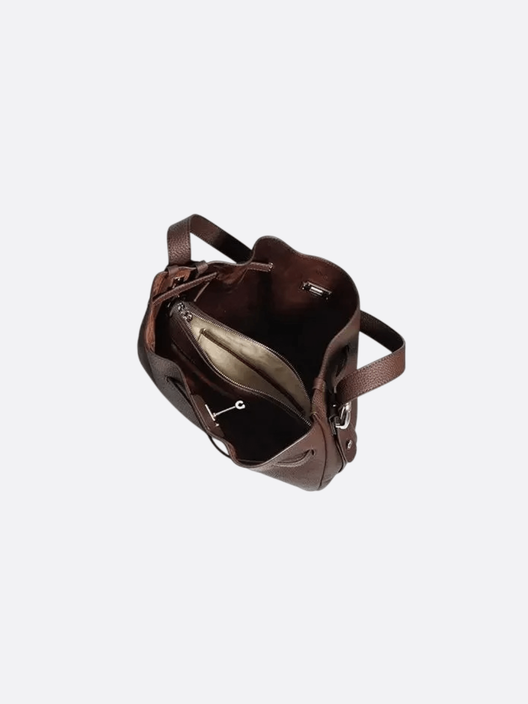 Clara – Dark Brown Leather Bucket Bag with Modern Lock Detail