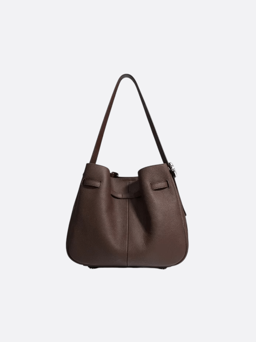 Clara – Dark Brown Leather Bucket Bag with Modern Lock Detail