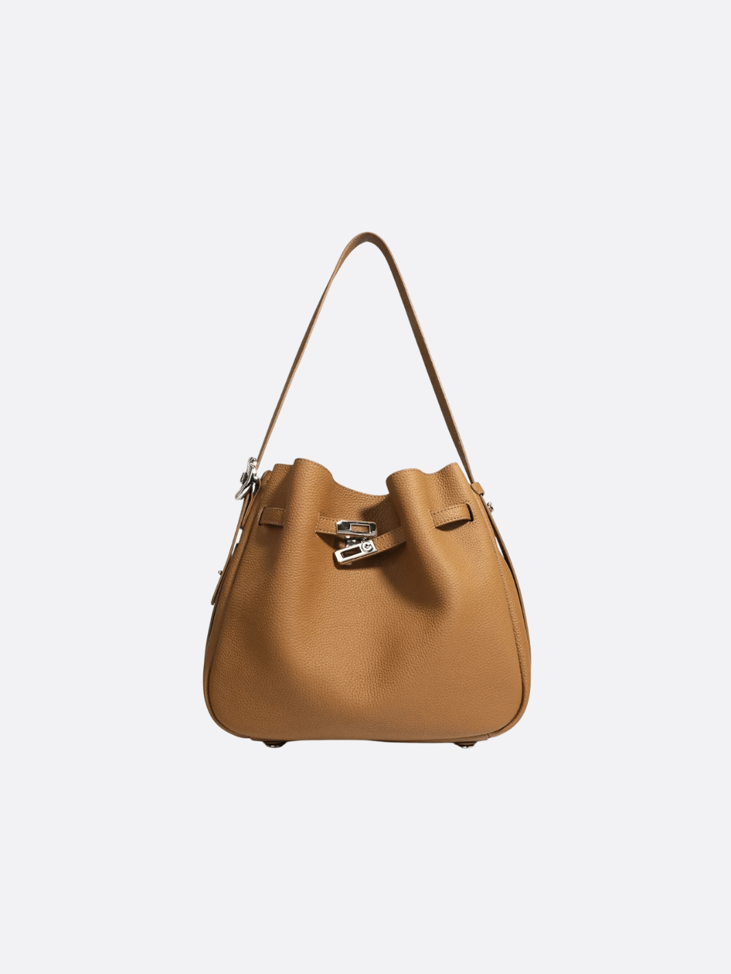 Clara – Dark Brown Leather Bucket Bag with Modern Lock Detail